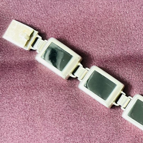 Handcrafted Classic  925 Sterling Silver Black Onyx Station Bracelet, Bezel Set - Picture 4 of 11